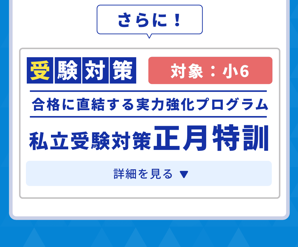 受験対策。対象：小6。合格に直結する実力強化プログラム。私立受験対策 正月特訓