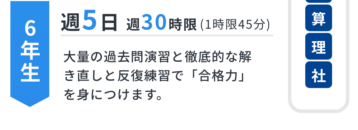 6年生｜大量の過去問演習と徹底的な解き直しと反復練習で「合格力」を身につけます。